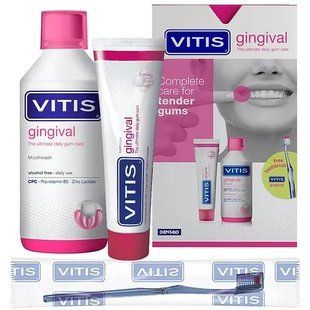 Набір Vitis Gingival Зубна паста 100 мл + Ополіскувач 500 мл + Зубна щітка (DENTAID) dxxxxdffff фото