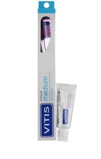 Зубна щітка VITIS MEDIUM фіолетова, середньої жорсткості + паста VITIS WHITENING, 15 мл (DENTAID) 42613 фото