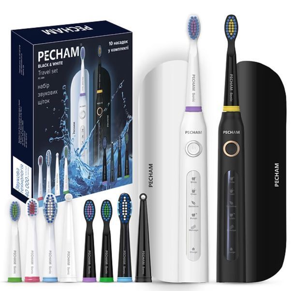 Набір електричних зубних щіток Pecham Black and White Travel Set PC-084 290119010100 фото