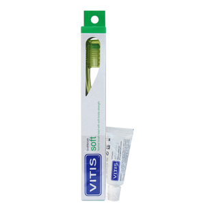 М'яка зубна щітка VITIS SOFT зелена + зразок зубної пасти VITIS WHITENING 15 мл 45982 фото