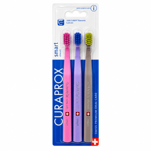 Набір дитячих зубних щіток Curaprox CS Smart (від 5 років), 3шт., рожева, фіолетова, коричнева CS Smart/3-02 фото